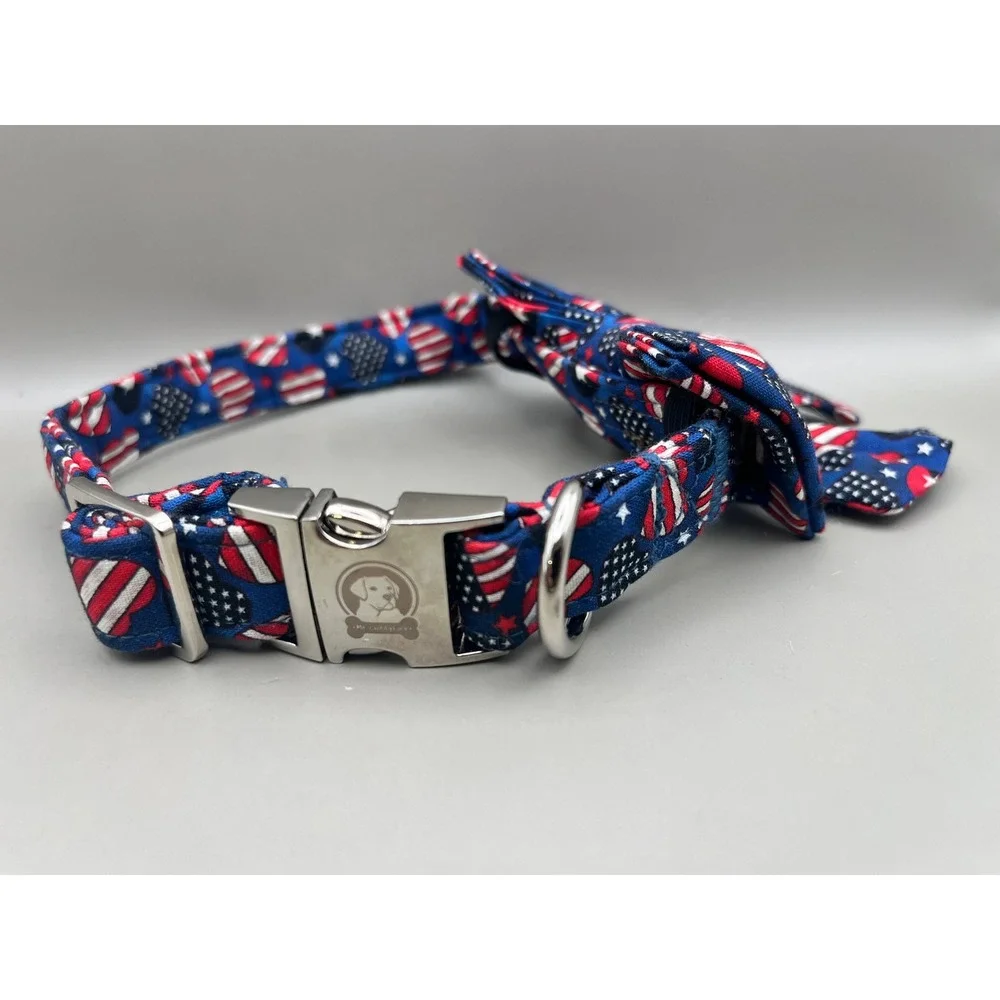 Patriotic Stars Stripes Heart Dog Collar Detachable‎ Bow Tie 15
